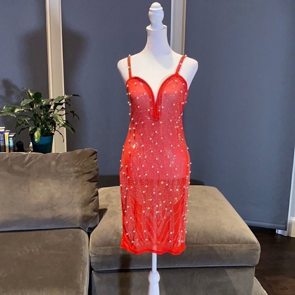 Women’s Sexy Red Sheer Dress Size M NWOT